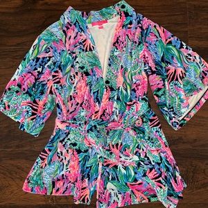 Lilly Pulitzer Bringing Mermaid Back Elaine Velvet Robe Bathrobe XXS / XS EUC